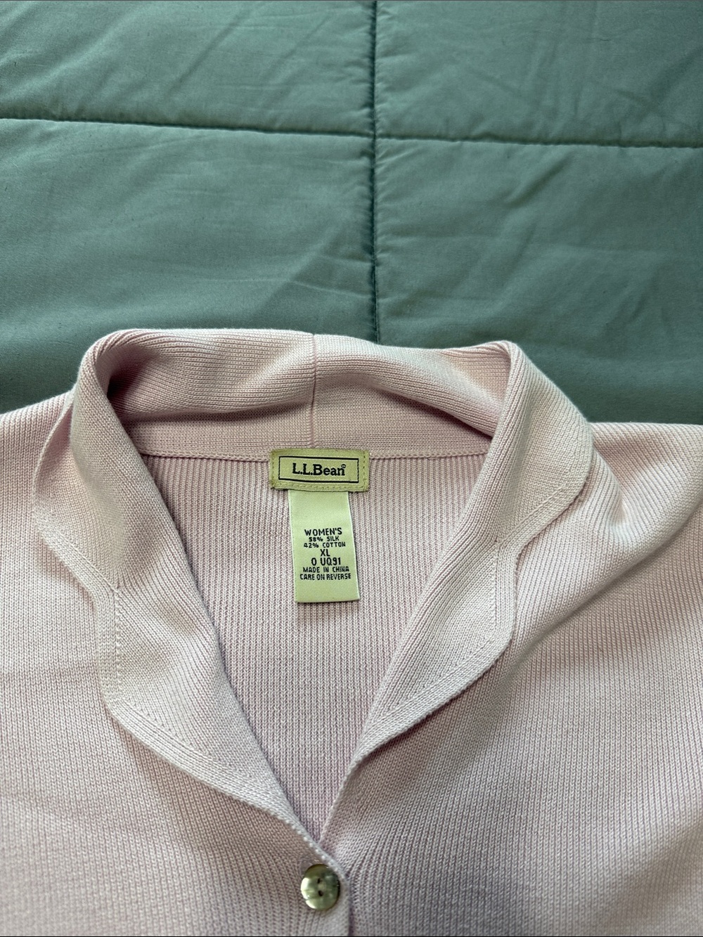 L.L. Bean Women's Pale Pink Polo Collar Button Cardigan Silk/Cotton quiet luxury